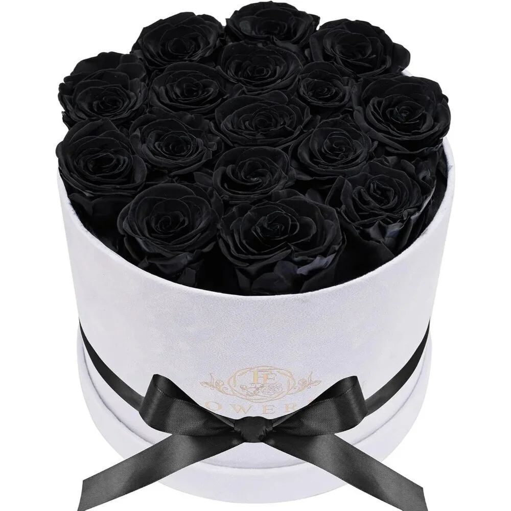 17 Flowers in a Luxury Suede Box Birthday Gifts Preserved Flowers Rose Black